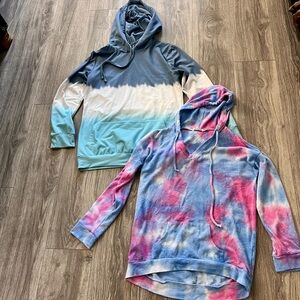 Blue and Pink Tie-Dye Hoodies Size S